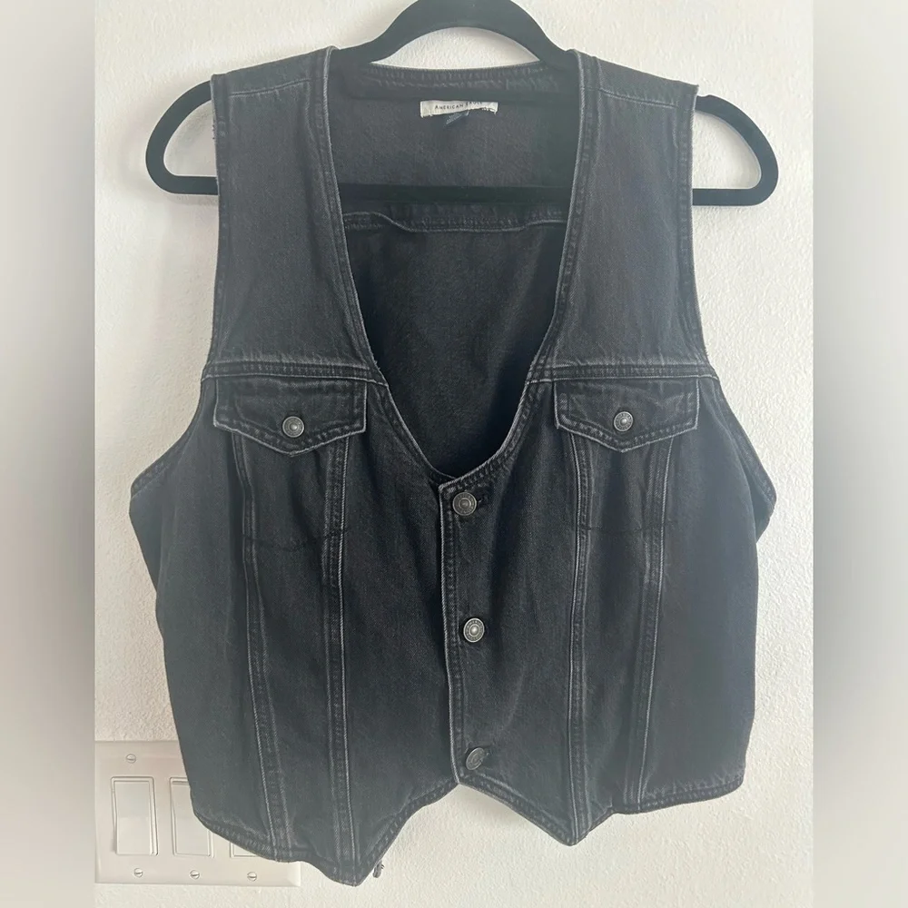American Eagle Outfitters Charcoal Denim Vest - Picture 1 of 8